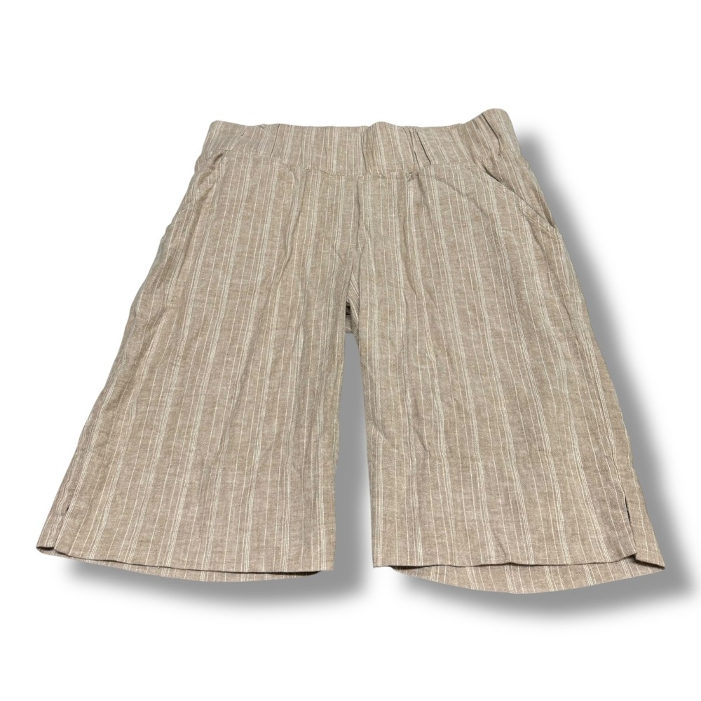 Maternal America Maternity Linen Blend Shorts XL‎ Beige Stripe Made USA
